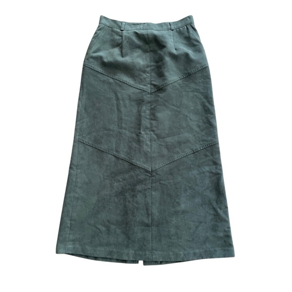 Proportion Petite Vintage Olive Faux Suede Skirt 8